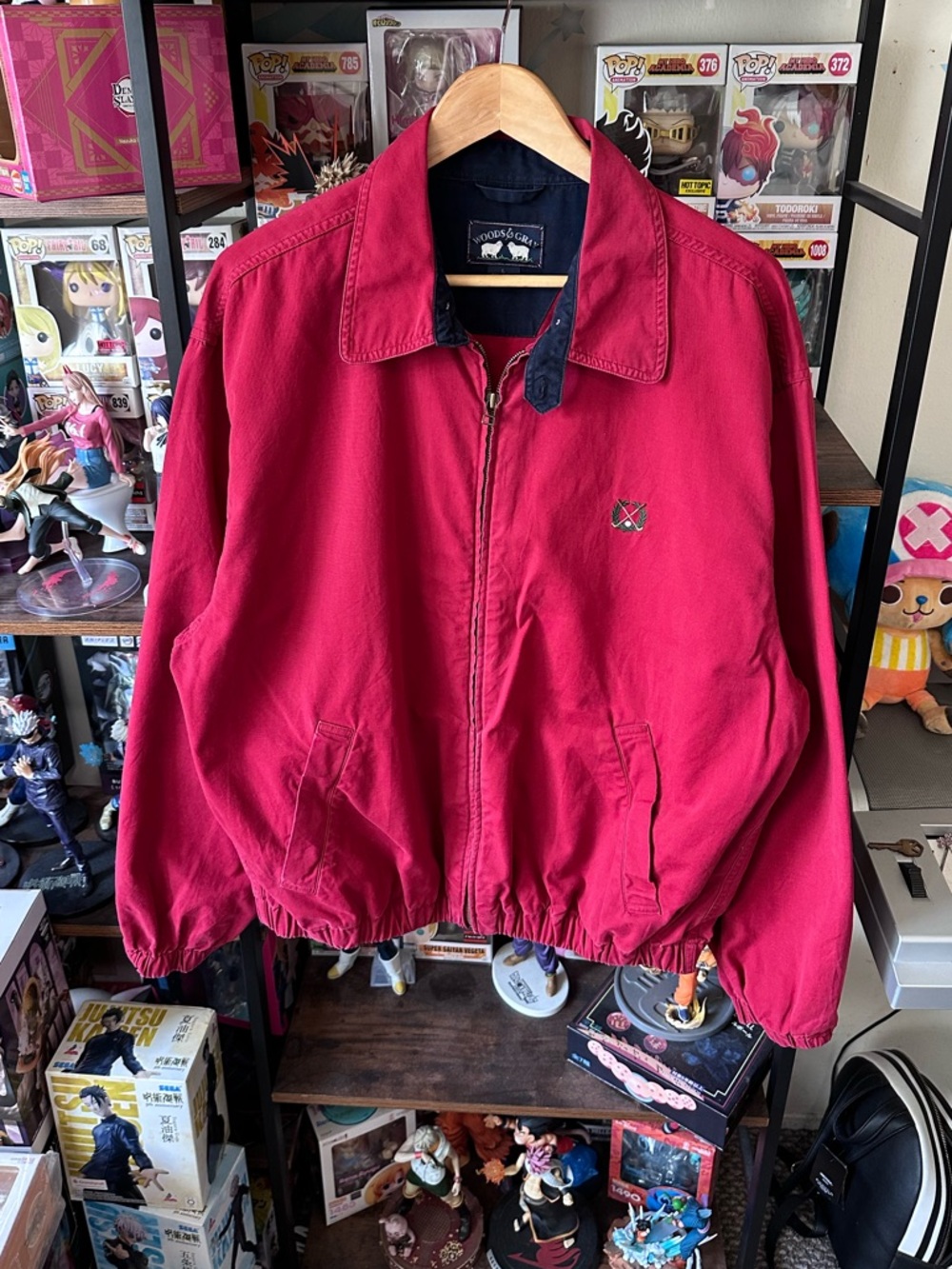 Vintage Harrington Jacket Red Faded Cotton Zip Up Men’s L Woods & Gray
